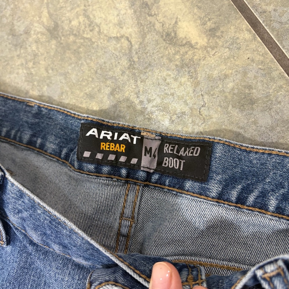 Ariat Rebar M4 Relaxed Bootcut Men's Blue Denim Jeans Cotton Logo 5-Pocket 38x34 - Picture 9 of 15
